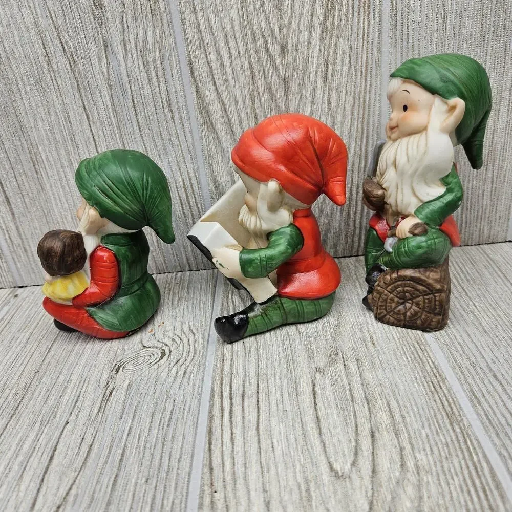 Vintage Homco Elf‎ Gnome Figurines Set 3 Japan 5205 Holiday Christmas Decor Cute